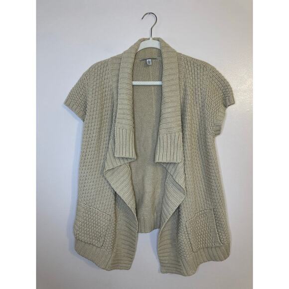 Cotton by Autumn Cashmere Beige Chunky Knit Short Sleeve Open Cardigan Medium - Picture 1 of 6